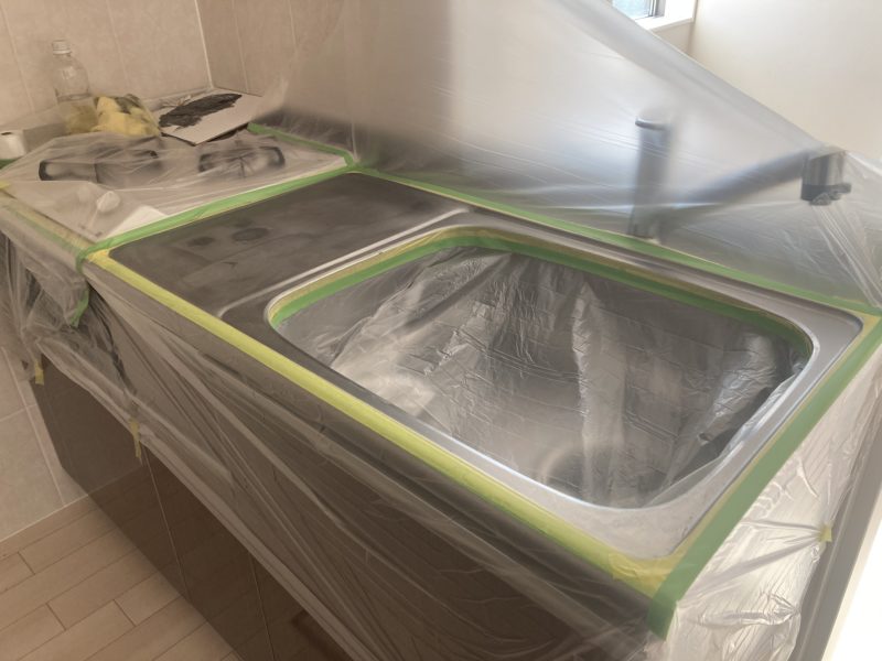 22-84 ステンレス エンボスキッチン へこみ 塗装補修 退去前